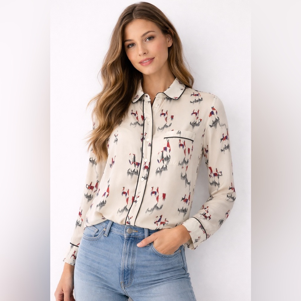 Piamita Womens Silk Dark Blue Shirt
Dress Long Sleeve Button Size S